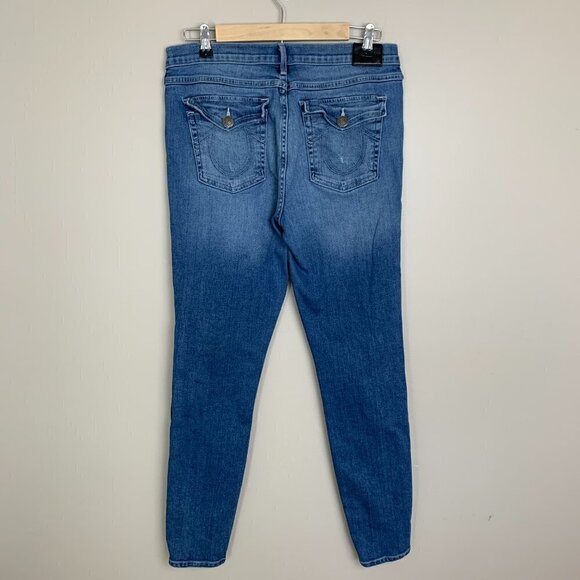 True Religion Halle Mid-Rise Super Skinny Medium Wash Distressed Jeans Size 31 - Picture 4 of 10